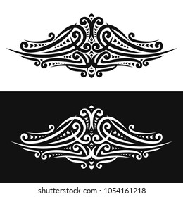 Vector elegant design elements on black and white background, ornate decoration with flourishes for indian wedding invitation, vintage decorative illustration for tattoo, damask creative medallion.