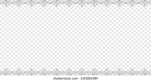 Vector elegant double up and down rectangle black spiderweb frame with copy space isolated on transparent background. Template for invitation, flyer, scrapbook or greeting card. Halloween border.