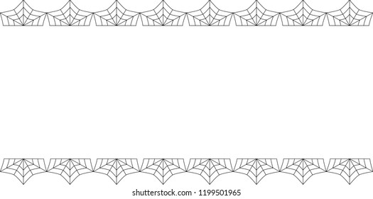 Vector elegant double up and down rectangle black spiderweb border with copy space for text isolated on white background. Template for invitation, flyer, scrapbook or greeting card. Halloween frame.