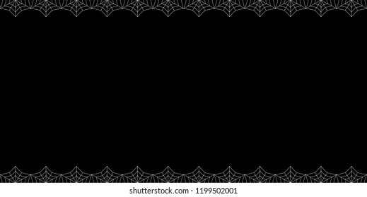 Vector elegant double up and down rectangle white spiderweb border with copy space for text isolated on black background. Template for invitation, flyer, scrapbook or greeting card. Halloween frame.