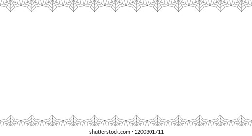 Vector elegant double up and down rectangle black spiderweb border with copy space for text isolated on white background. Template for invitation, flyer, scrapbook or greeting card. Halloween frame.