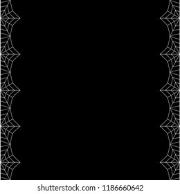 Vector elegant double left and right square white spiderweb border with copy space for text isolated on black background. Template for invitation, flyer, banner or greeting card. Halloween frame