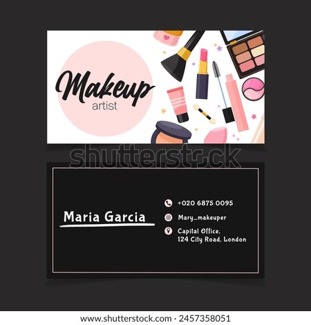 Vector elegant double-sided horizontal makeup artist business card template.