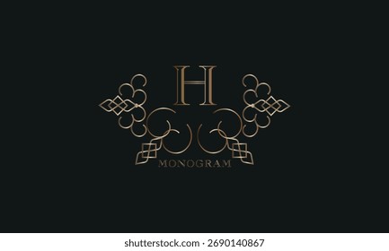 Vector elegant element for design template, place for text with initial letter H. Lace decor for greeting card, invitation, label, business sign.