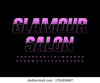 Vector elegant emblem Glamour Salon. Pink and Black Gradient Font.  Beautiful Alphabet Letters and Numbers
