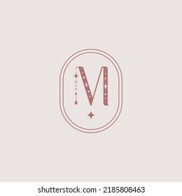 Vector elegant emblem with the letter M. Initials with the letter M. Wedding invitation. Logo for coach, teacher, astrologer, tarot reader, theta healing.