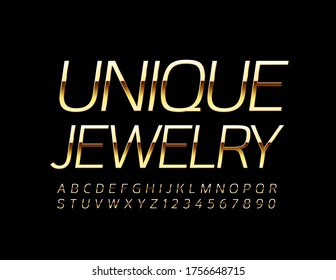 Vektor elegantes Emblem Einzigartiger Juwelier mit Gold dünner Schrift. Alphabet-Luxus-Buchstaben und -Zahlen
