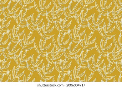 Vector elegant floral seamless pattern in natural farmhouse style with cute simple branches, flowers, leaves. Design for textiles, fabric, wallpaper, wrapping paper, homeware, home decor, web design