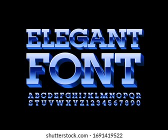 Fuente Vector Elegante. Alfabeto metálico Azul. Cartas y números modernos en 3D
