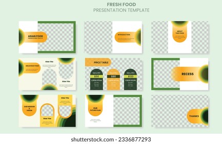 Vector elegant fresh food presentation slide template design set
