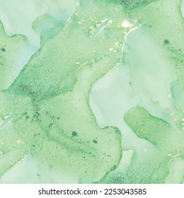 Vector Elegant Glitter. Green Marble Watercolor. Blue Art Paint. Shiny Water Color Watercolor. Gold Alcohol Ink Marble. Foil Abstract Background. Luxury Water Color Canvas. Vector Seamless Template.