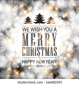 Vector elegant glittery Merry Christmas and Happy New Year card design. Perfect as invitation or announcement.