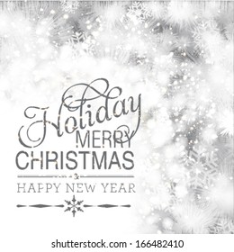 Vector elegant glittery Merry Christmas and Happy New Year card design. Perfect as invitation or announcement. 