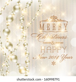 Vector elegant glittery pearls Merry Christmas and Happy New Year card design. Perfect as invitation or announcement.