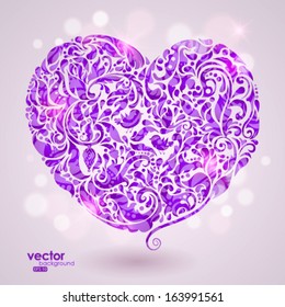 Vector elegant glow romantic floral heart.