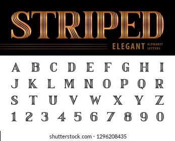 Vector of Elegant Gold Alphabet Letters & numbers, Sharp lines Stripes fonts, Vintage and retro typography, inline Letters set for Fashion,Party,Gift Ribbon, Classical,Superior,Gatsby & Art Deco Style