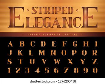 Vector of Elegant Gold Alphabet Letters & numbers, Triple line Stripes fonts, Vintage and retro typography, inline Letters set for Fashion,Party,Gift Ribbon, Classical,Superior,Gatsby & Art Deco Style