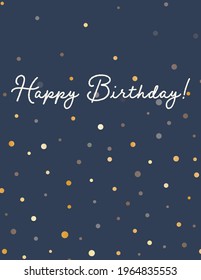 Vector Elegant Gold Confetti en Navy Blue Happy Birthday Wishes Carta Sized Card Design. Perfecto para la impresión, la reserva de recortes y los proyectos de invitación.