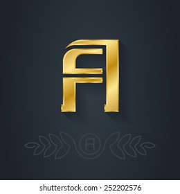 Vector Elegant Gold Font. Letter A. Template For Company Logo With Monogram Element. 3d Design Element Or Icon.