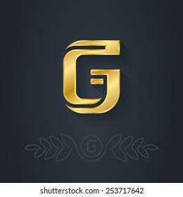 Vector elegant gold font. Letter G. Template for company logo with monogram element. 3d Design element or icon.