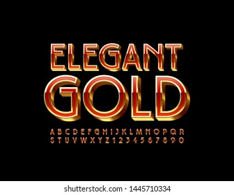 Vector Elegant Gold And Red Font. 3D Uppercase Alphabet. Luxury Glamour Letters And Numbers