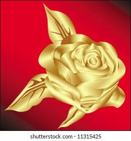 Vector Elegant Gold Rose on Red Background