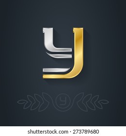 Vector elegant gold and silver font. Letter Y. Template for company logo with monogram element. 3d Design element or icon.