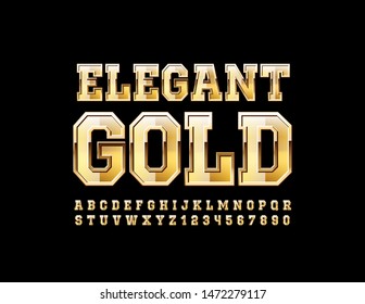 Vector Elegant Gold uppercase Alphabet. Modern style Font. Shiny chic Letters and Numbers