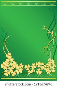 vector elegant green frame with flora - golden clovers