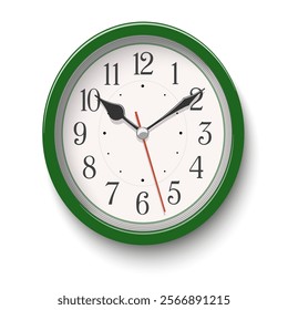 Vector elegant green oval wall clock placed on white background