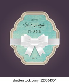 Vector elegant hand made colored paper textured retro label with silky ribbon bow knot