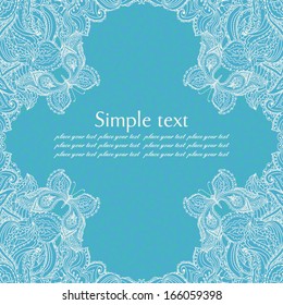 Vector elegant lace frame with floral motifs and butterflies. Use for invitations, greeting cards, advertising.