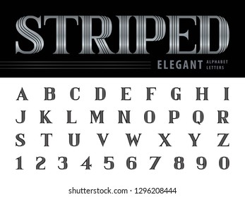 Vector of Elegant Light Alphabet Letters & numbers,Triple Line Stripes fonts, Vintage and retro typography, inline Letters set for Fashion,Party,Gift Ribbon, Classical,Superior,Honor,Antique,Gatsby