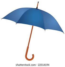 Vector elegant light blue umbrella  with a wooden handle.
