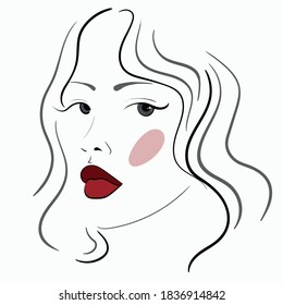 vector elegant linear drawing of a woman's face. a modern Doodle is a symbol for cosmetics. isolated sophisticated illustration.