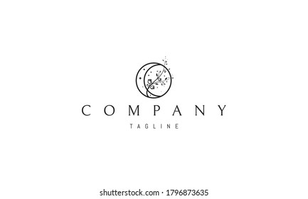 Vector elegant logo abstract image of a rose bush on a background of the moon.