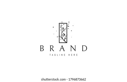 Logo elegante vectorial con una imagen abstracta de un arbusto de rosa en un rectángulo.