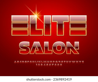 Vektor elegantes Logo Elite Salon. Rote und goldene Alphabet Buchstaben und Zahlen setzen. Luxus-kreative Schriftart
