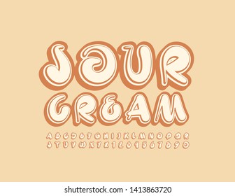 Vector elegant logo Sour Cream with handwritten Font. Retro style Uppercase Alphabet Letters and Numbers