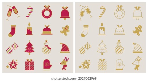 vetor elegante ícone mínimo natal e novo ano conjunto, ícone plano e design de símbolo