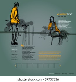 vector elegant modern website template with illustrated people and grunge background