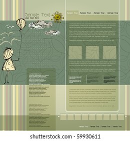 vector elegant modern website template with illustrated little girl