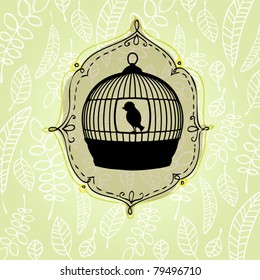 vector elegant nature background with birdcage