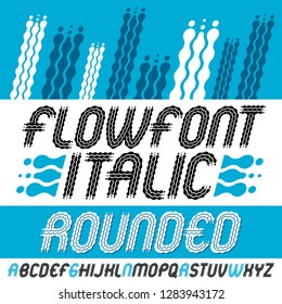Vector elegant ornate capital English alphabet letters collection. Rounded bold italic retro type font, script from a to z best for use in logotype design. Created using waves, flowing lines.