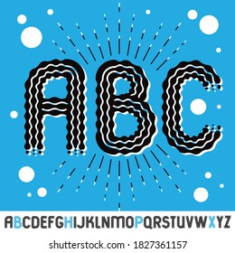 Vector elegant ornate capital English alphabet letters, abc collection. Rounded bold type font, script from a to z can be used in retro poster design. Created using waves, flowing lines.