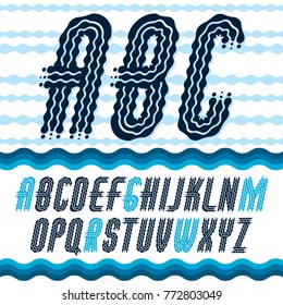 Vector elegant ornate upper case English alphabet letters, abc collection. Rounded bold italic condensed font, typescript for use as retro poster design elements. Made with flowing lines.