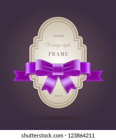 Vector elegant paper retro label with silky ribbon bow knot