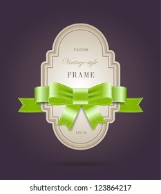 Vector elegant paper retro label with silky ribbon bow knot