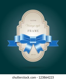 Vector elegant paper retro label with silky ribbon bow knot