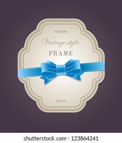 Vector elegant paper retro label with silky ribbon bow knot